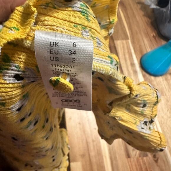 ASOS DESIGN waist button front tiered mini yellow floral print dress - Picture 7 of 9